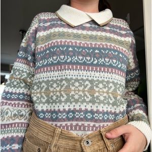 SOLD on Mercari 90s Vintage Knit Multicolored Collared Sweater